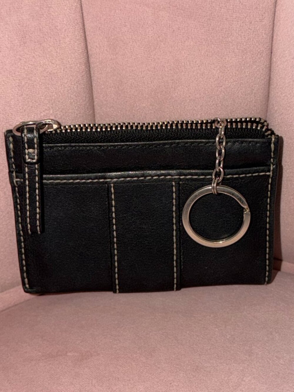 Coach Y2K Card Case nickel/black with contrast stitching